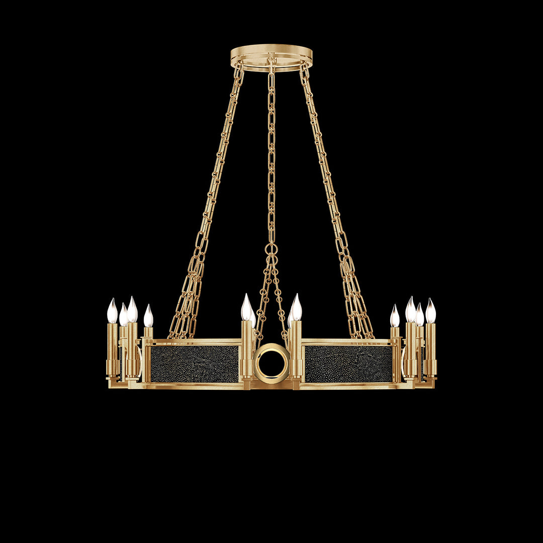 Fine Art Handcrafted Lighting Mirage 35.75"W Round Chandelier 100047 in Standard Gold Leaf, Brass, Black Knight (100047-313)