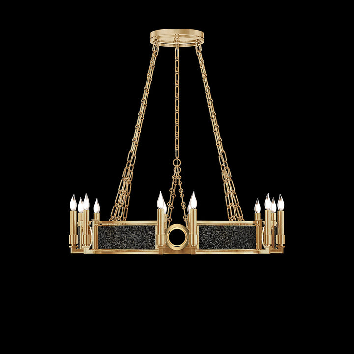 Fine Art Handcrafted Lighting Mirage 35.75"W Round Chandelier 100047 in Standard Gold Leaf, Brass, Black Knight (100047-313)