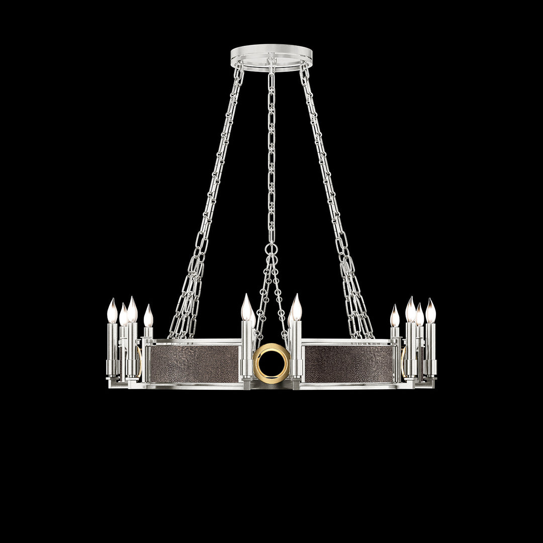 Fine Art Handcrafted Lighting Mirage 35.75"W Round Chandelier 100047 in Standard Silver Leaf, Brass, Pebble (100047-411)