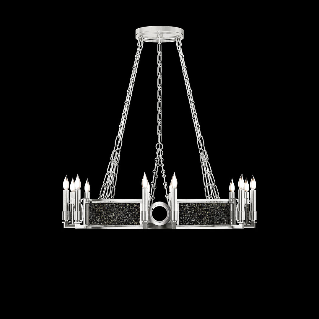 Fine Art Handcrafted Lighting Mirage 35.75"W Round Chandelier 100047 in Standard Silver Leaf, Nickel, Black Knight (100047-423)