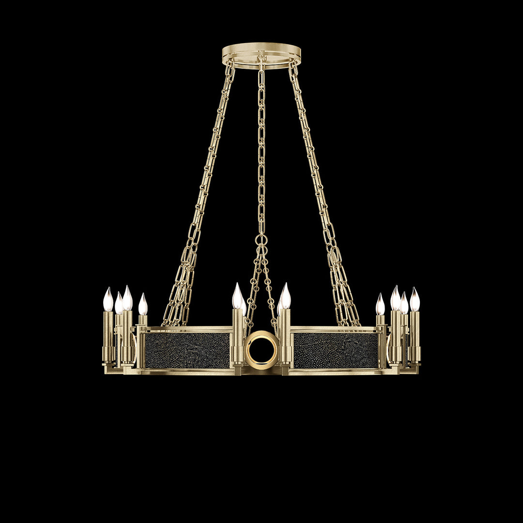 Fine Art Handcrafted Lighting Mirage 35.75"W Round Chandelier 100047 in Standard Soft Gold Leaf, Brass, Black Knight (100047-513)