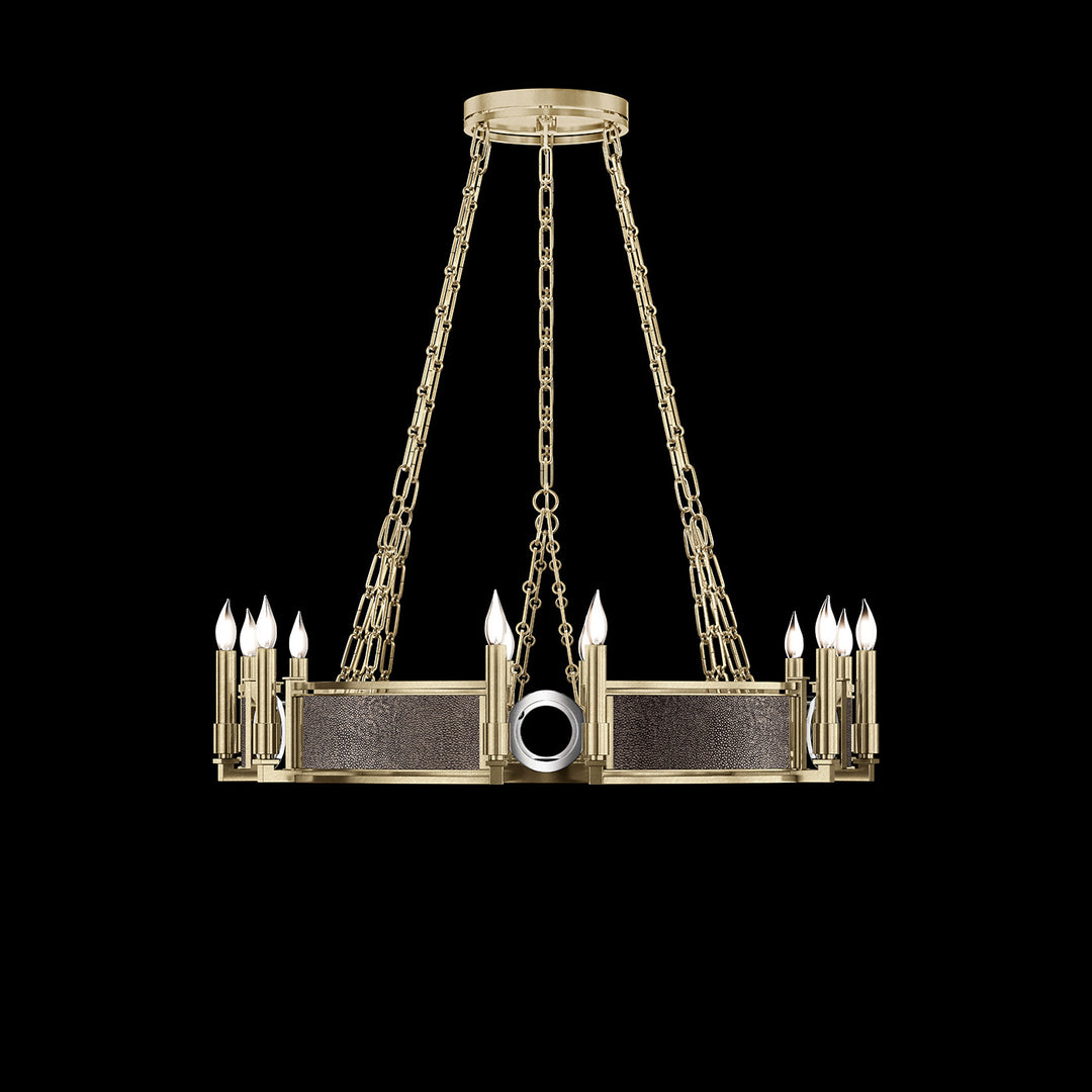 Fine Art Handcrafted Lighting Mirage 35.75"W Round Chandelier 100047 in Standard Soft Gold Leaf, Nickel, Pebble (100047-521)