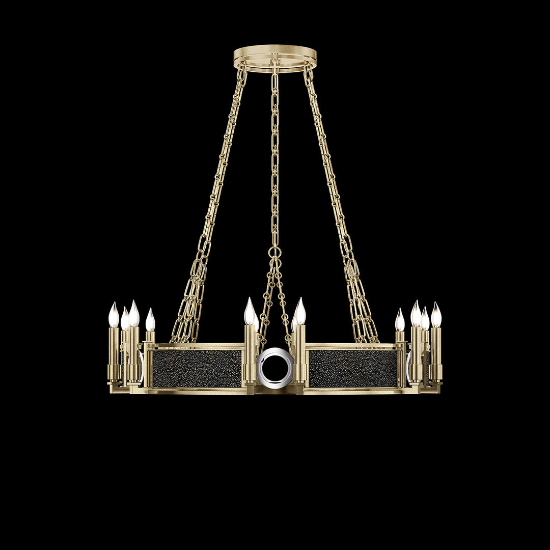 Fine Art Handcrafted Lighting Mirage 35.75"W Round Chandelier 100047 in Standard Soft Gold Leaf, Nickel, Black Knight (100047-523)