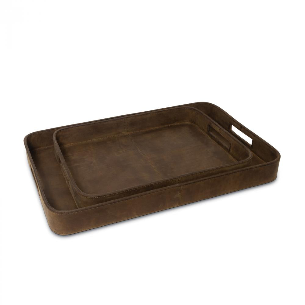 Regina Andrew Derby Rectangle Leather Tray Set Trays Regina Andrew   