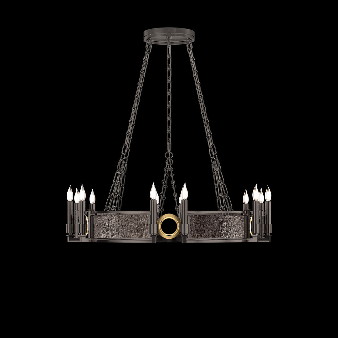 Fine Art Handcrafted Lighting Mirage 35.75"W Round Chandelier 100047 in Midnight Steel, Brass, Pebble (100047-711)