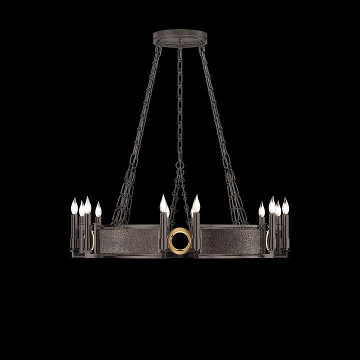 Fine Art Handcrafted Lighting Mirage 35.75"W Round Chandelier 100047 in Midnight Steel, Brass, Pebble (100047-711)