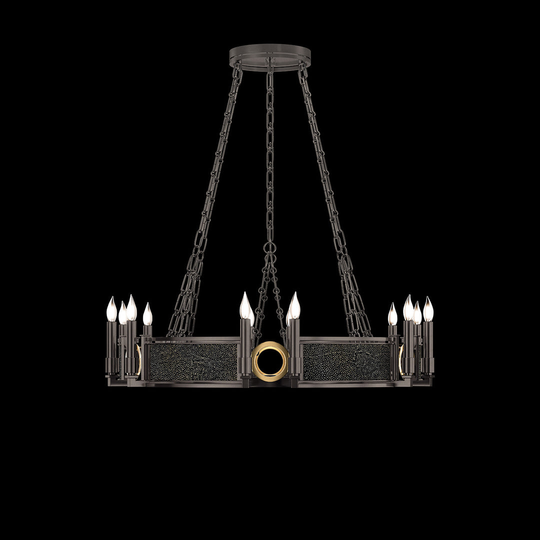 Fine Art Handcrafted Lighting Mirage 35.75"W Round Chandelier 100047 in Midnight Steel, Brass, Black Knight (100047-713)