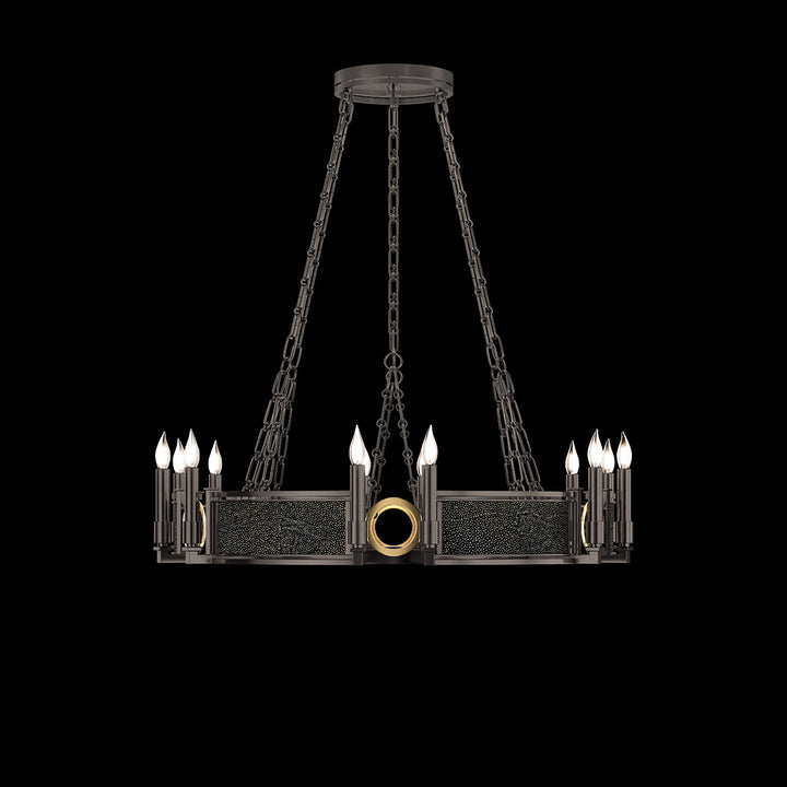 Fine Art Handcrafted Lighting Mirage 35.75"W Round Chandelier 100047 in Midnight Steel, Brass, Black Knight (100047-713)