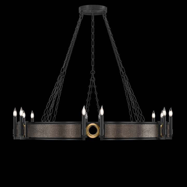Fine Art Handcrafted Lighting Mirage 49.75"W Round Chandelier in Standard Black Iron, Brass, Pebble (100048-111)