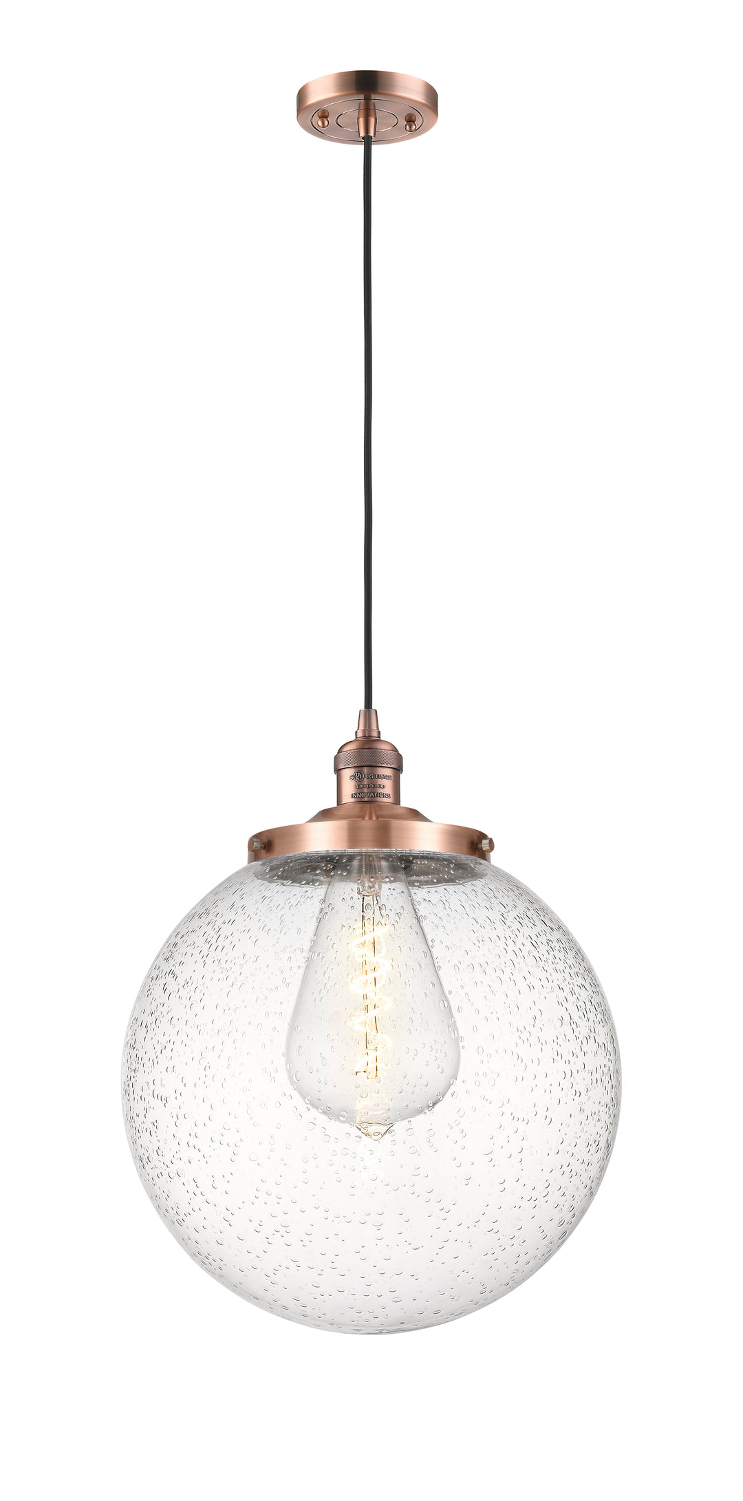 Innovations Lighting Beacon 14" Mini Pendant - Antique Copper Mini-Pendants Innovations Lighting Seedy ; Glass Type: Seeded  