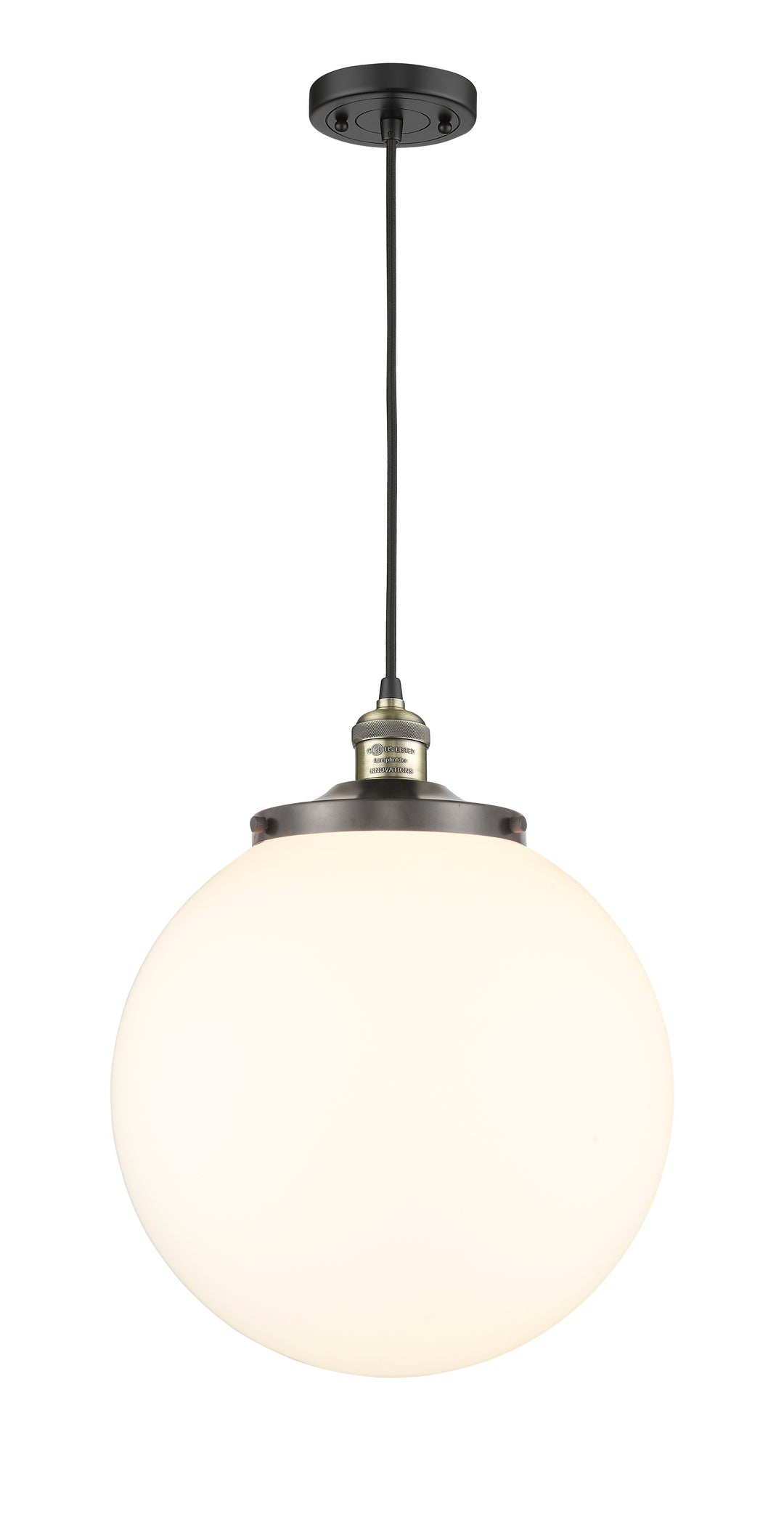 Innovations Lighting Beacon 14" Mini Pendant - Black Antique Brass Mini-Pendants Innovations Lighting Matte White ; Glass Type: Frosted  