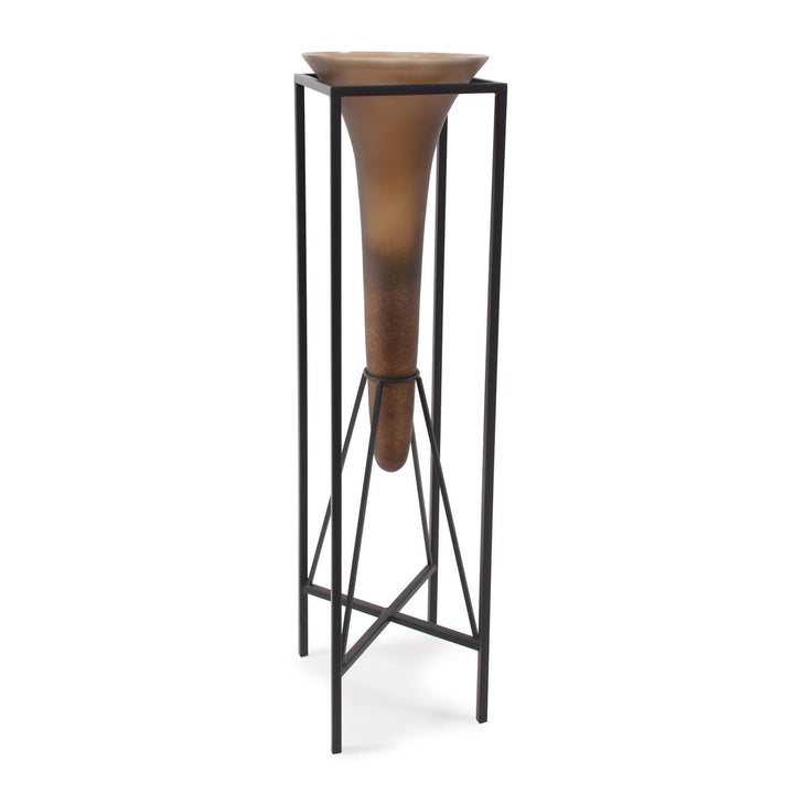 Howard Elliott Bronze Euler Drop Vase with Black Iron Stand