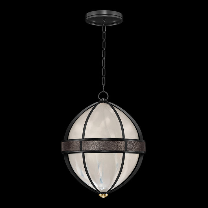 Fine Art Handcrafted Lighting Mirage 18.75"W Round Pendant in Standard Black Iron, Brass, Pebble (100038-111)