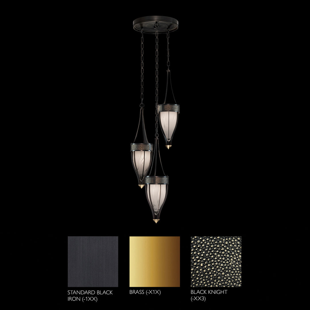 Fine Art Handcrafted Lighting Mirage 17.5"W Round Pendant in Standard Black Iron, Brass, Black Knight (100044-113)