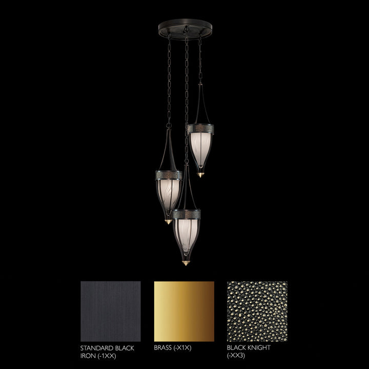 Fine Art Handcrafted Lighting Mirage 17.5"W Round Pendant in Standard Black Iron, Brass, Black Knight (100044-113)