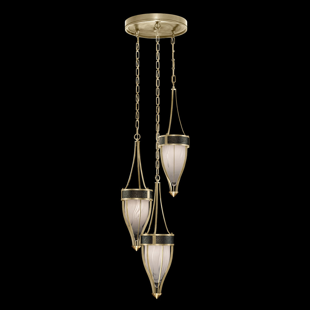 Fine Art Handcrafted Lighting Mirage 17.5"W Round Pendant in Standard Soft Gold Leaf, Brass, Black Knight (100044-513)