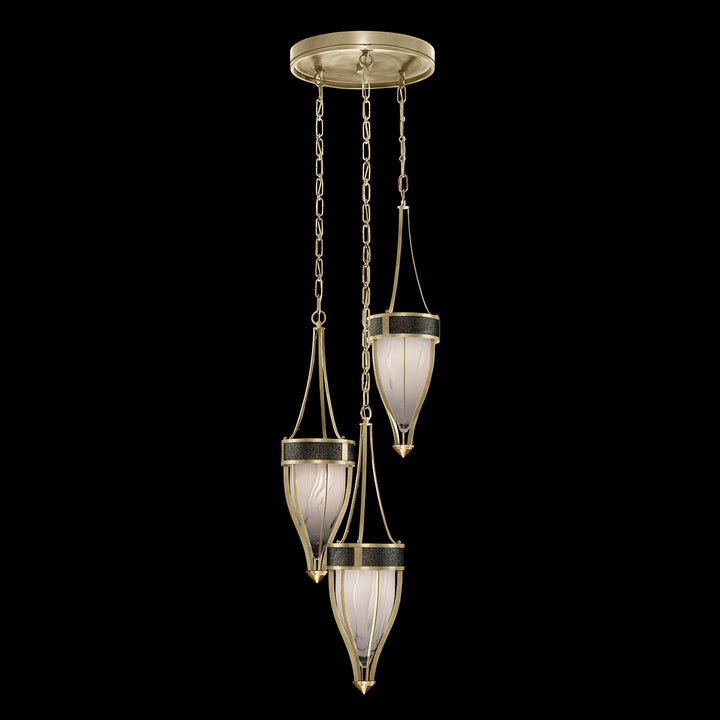Fine Art Handcrafted Lighting Mirage 17.5"W Round Pendant in Standard Soft Gold Leaf, Brass, Black Knight (100044-513)