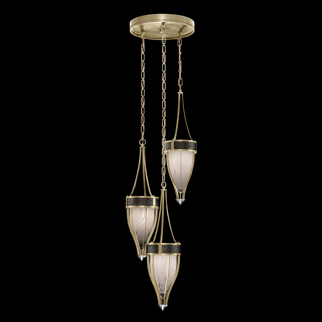 Fine Art Handcrafted Lighting Mirage 17.5"W Round Pendant in Standard Soft Gold Leaf, Nickel, Black Knight (100044-523)