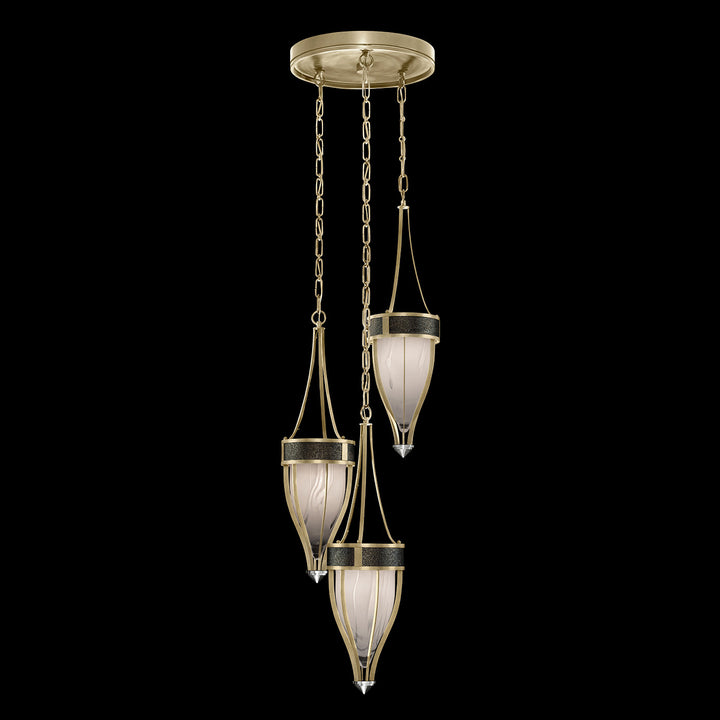 Fine Art Handcrafted Lighting Mirage 17.5"W Round Pendant in Standard Soft Gold Leaf, Nickel, Black Knight (100044-523)