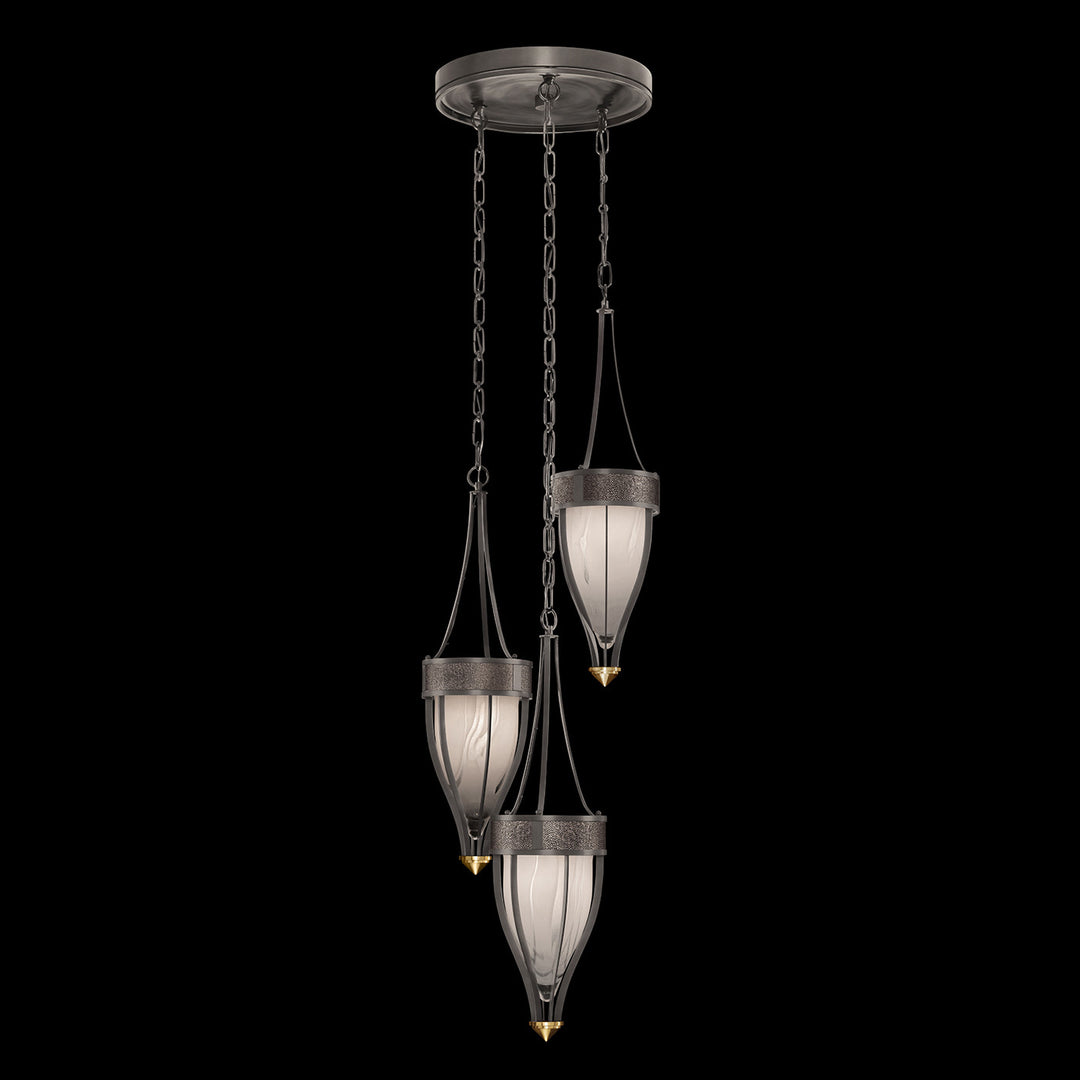 Fine Art Handcrafted Lighting Mirage 17.5"W Round Pendant in Midnight Steel, Brass, Pebble (100044-711)