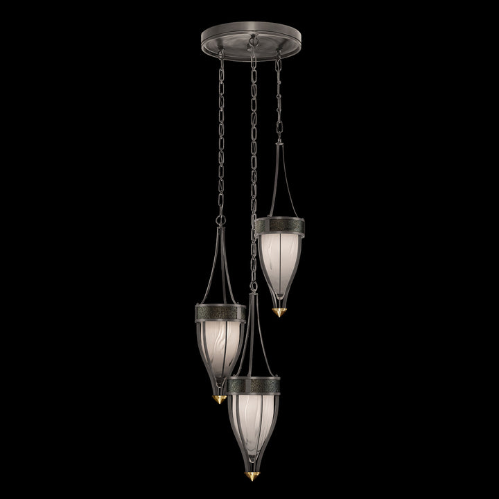 Fine Art Handcrafted Lighting Mirage 17.5"W Round Pendant in Midnight Steel, Brass, Black Knight (100044-713)