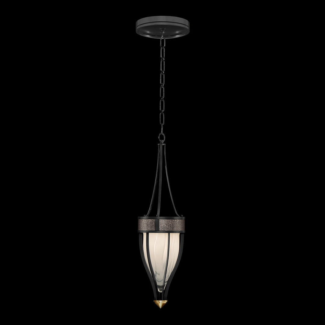Fine Art Handcrafted Lighting Mirage 7.5"W Round Pendant in Standard Black Iron, Brass, Pebble (100045-111)