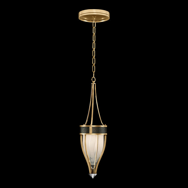 Fine Art Handcrafted Lighting Mirage 7.5"W Round Pendant in Standard Gold Leaf, Nickel, Black Knight (100045-323)