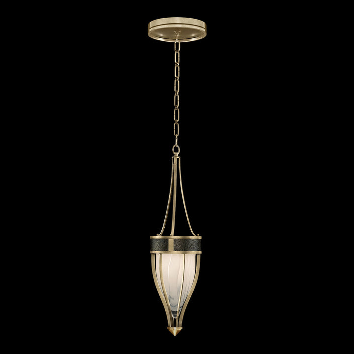 Fine Art Handcrafted Lighting Mirage 7.5"W Round Pendant in Standard Soft Gold Leaf, Brass, Black Knight (100045-513)