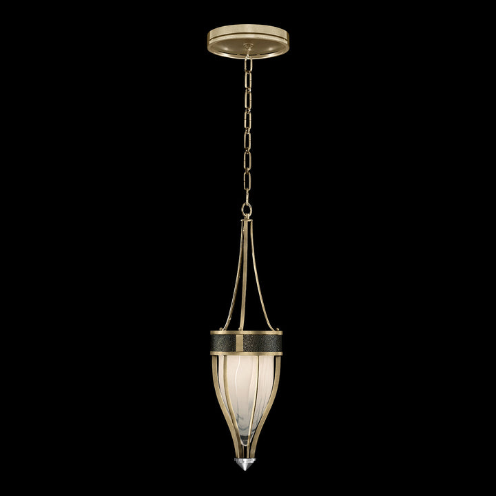 Fine Art Handcrafted Lighting Mirage 7.5"W Round Pendant in Standard Soft Gold Leaf, Nickel, Black Knight (100045-523)