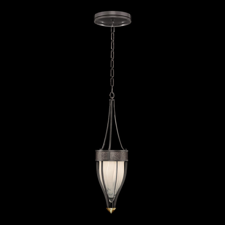 Fine Art Handcrafted Lighting Mirage 7.5"W Round Pendant in Midnight Steel, Brass, Pebble (100045-711)