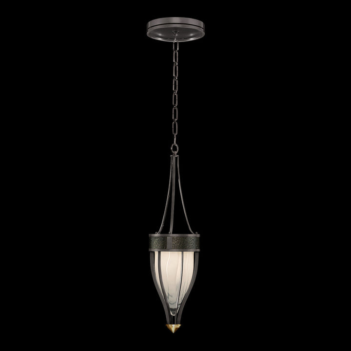 Fine Art Handcrafted Lighting Mirage 7.5"W Round Pendant in Midnight Steel, Brass, Black Knight (100045-713)