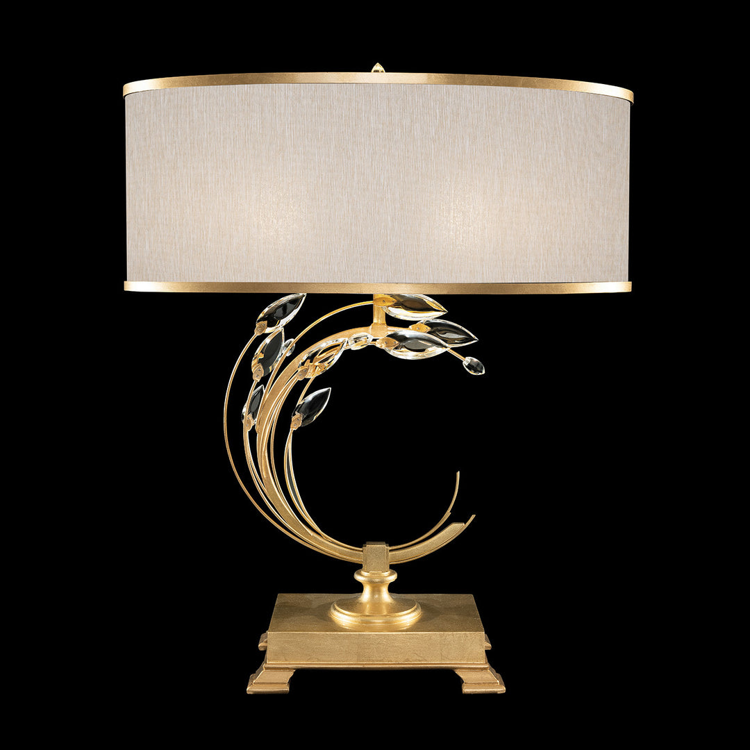 Fine Art Handcrafted Lighting Crystal Laurel 31"H RSF Table Lamp in Standard Gold Leaf w/Champagne Fabric Shade (758610-SF33)