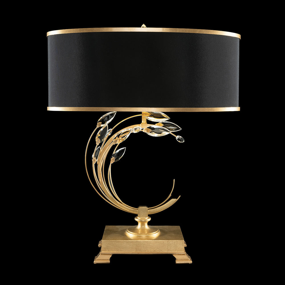 Fine Art Handcrafted Lighting Crystal Laurel 31"H RSF Table Lamp in Standard Gold Leaf w/Black Fabric & Gold Inner Lining Shade (758610-SF34)