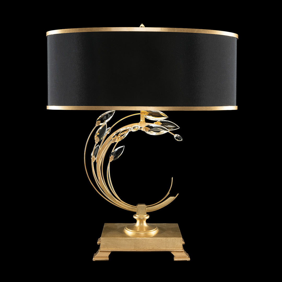 Fine Art Handcrafted Lighting Crystal Laurel 31"H RSF Table Lamp in Standard Gold Leaf w/Black Fabric & Gold Inner Lining Shade (758610-SF34)