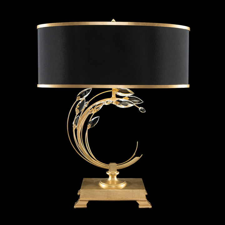 Fine Art Handcrafted Lighting Crystal Laurel 31"H RSF Table Lamp in Standard Gold Leaf w/Black Fabric & Gold Inner Lining Shade (758610-SF34)