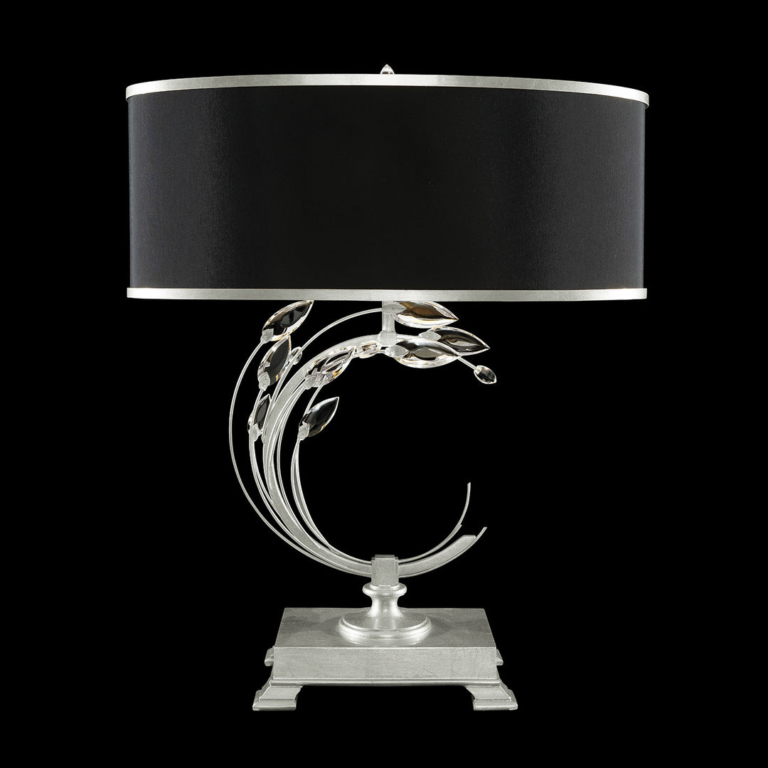 Fine Art Handcrafted Lighting Crystal Laurel 31"H RSF Table Lamp in Standard Silver Leaf w/Black Fabric & Silver Inner Lining Shade (758610-SF42)