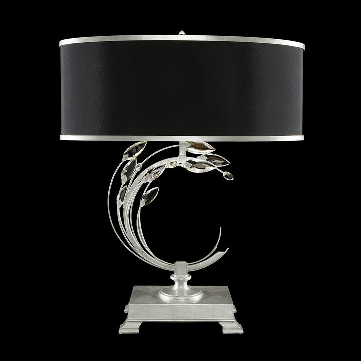 Fine Art Handcrafted Lighting Crystal Laurel 31"H RSF Table Lamp in Standard Silver Leaf w/Black Fabric & Silver Inner Lining Shade (758610-SF42)