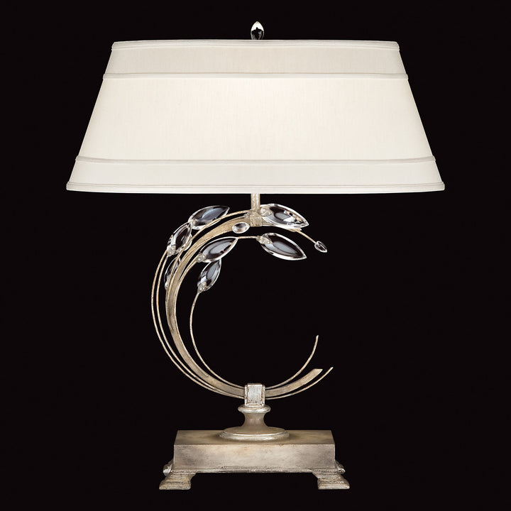 Fine Art Handcrafted Lighting Crystal Laurel 31"H RSF Table Lamp in Antique Taupe with Silver Leaf Accents w/Champagne Fabric Shade (758610ST)