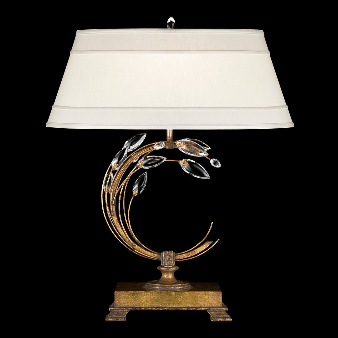 Fine Art Handcrafted Lighting Crystal Laurel 31"H RSF Table Lamp in Antique Warm Gold Leaf w/Champagne Fabric Shade (773210ST)