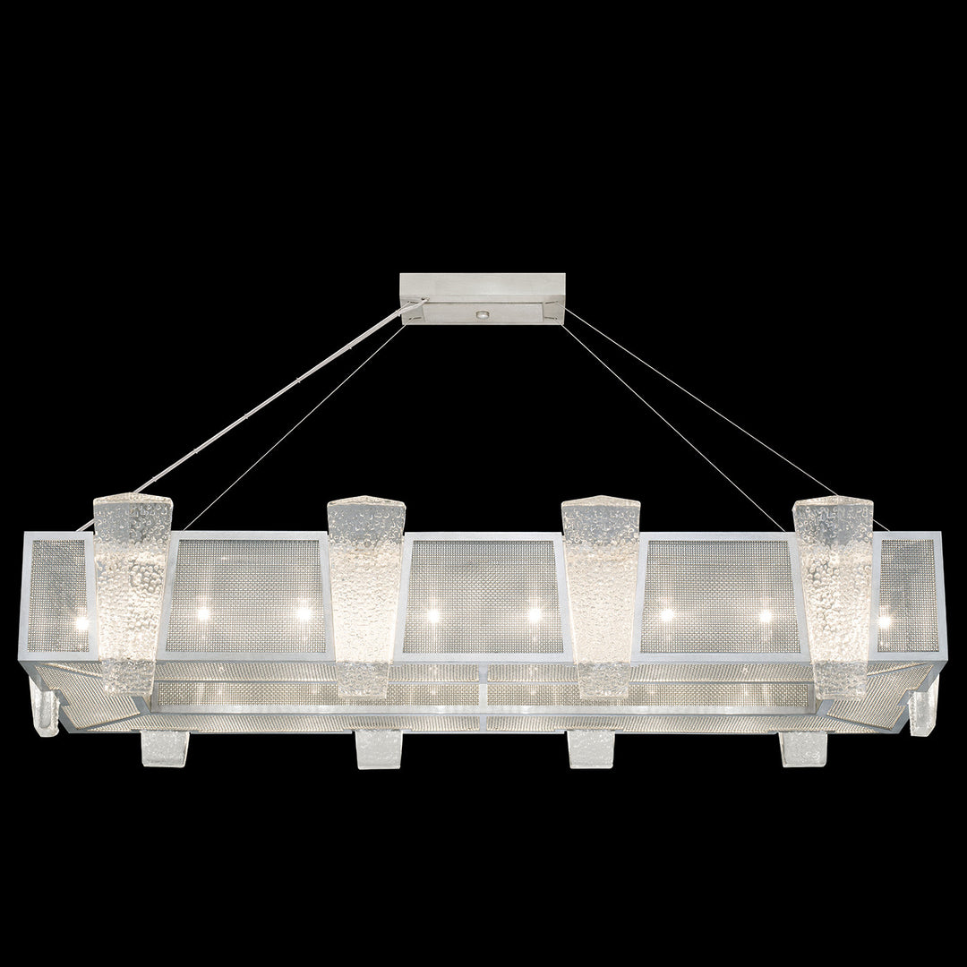 Fine Art Handcrafted Lighting Crownstone 52"W Rectangular Pendant in Standard Silver Leaf, Metal Mesh Inserts (891240-12ST)