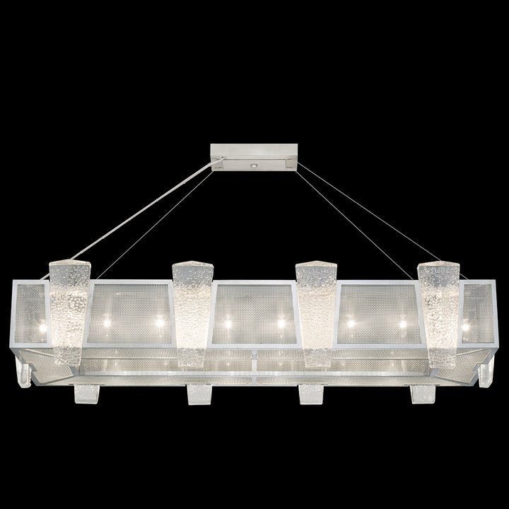 Fine Art Handcrafted Lighting Crownstone 52"W Rectangular Pendant in Standard Silver Leaf, Metal Mesh Inserts (891240-12ST)