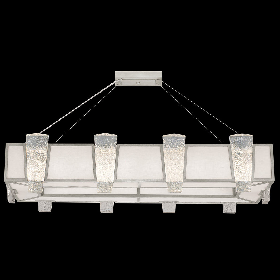 Fine Art Handcrafted Lighting Crownstone 52"W Rectangular Pendant in Standard Silver Leaf, Textured Linen Inserts (891240-11ST)