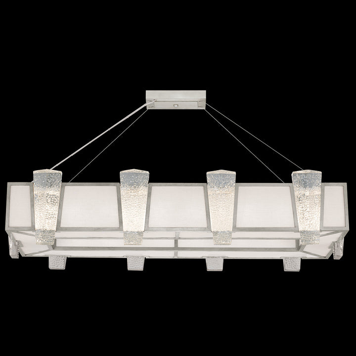 Fine Art Handcrafted Lighting Crownstone 52"W Rectangular Pendant in Standard Silver Leaf, Textured Linen Inserts (891240-11ST)