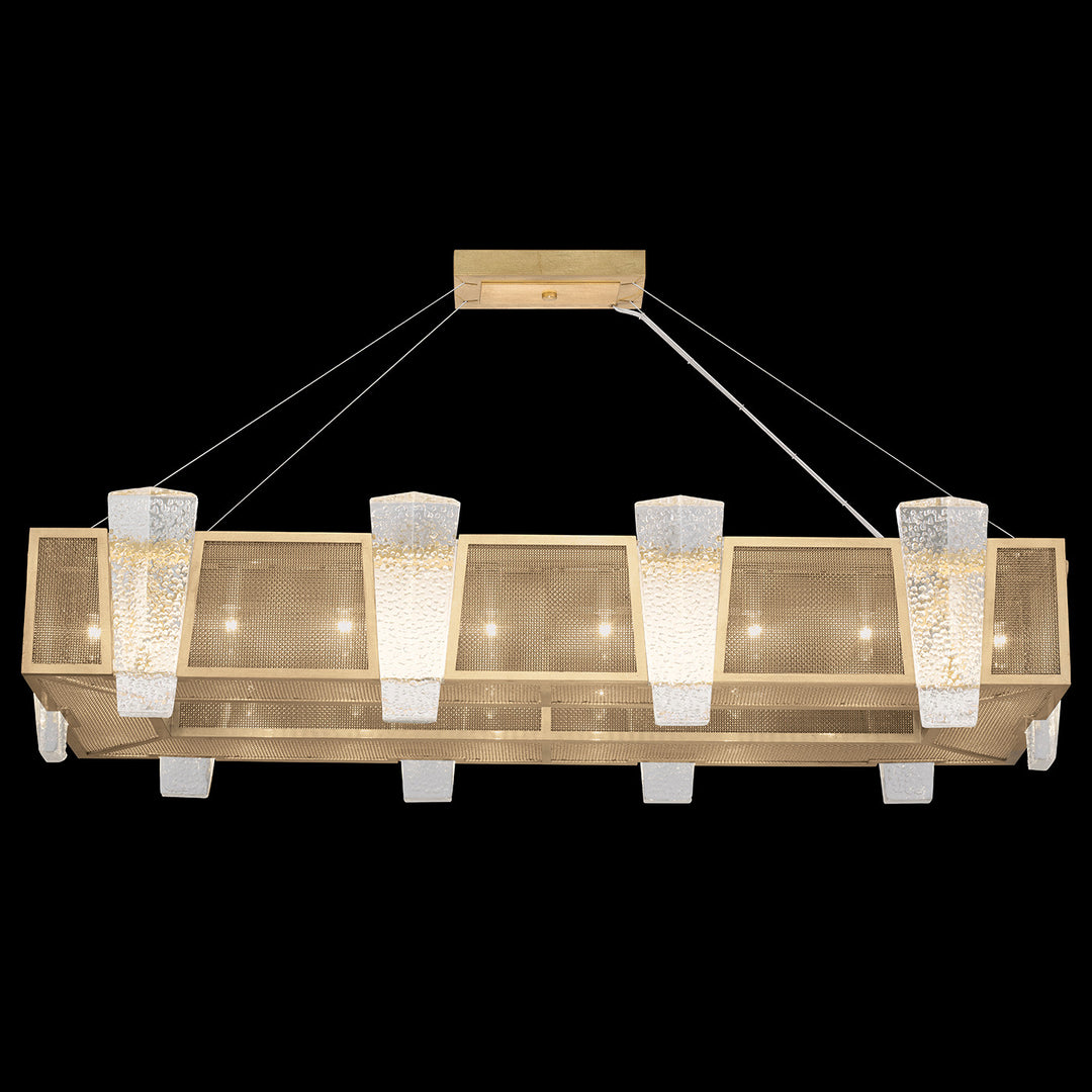 Fine Art Handcrafted Lighting Crownstone 52"W Rectangular Pendant in Standard Gold Leaf, Metal Mesh Inserts (891240-22ST)