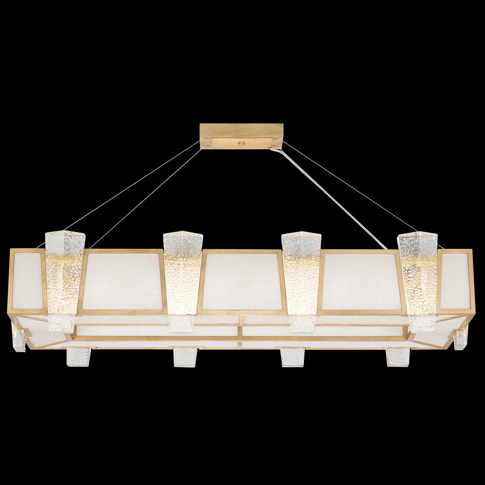 Fine Art Handcrafted Lighting Crownstone 52"W Rectangular Pendant in Standard Gold Leaf, Textured Linen Inserts (891240-21ST)