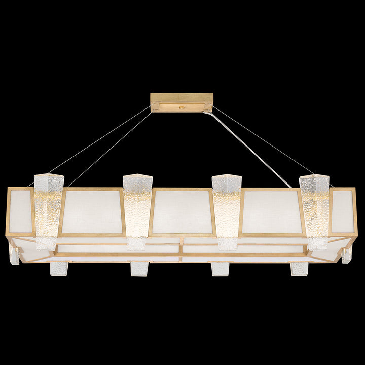 Fine Art Handcrafted Lighting Crownstone 52"W Rectangular Pendant in Standard Gold Leaf, Textured Linen Inserts (891240-21ST)