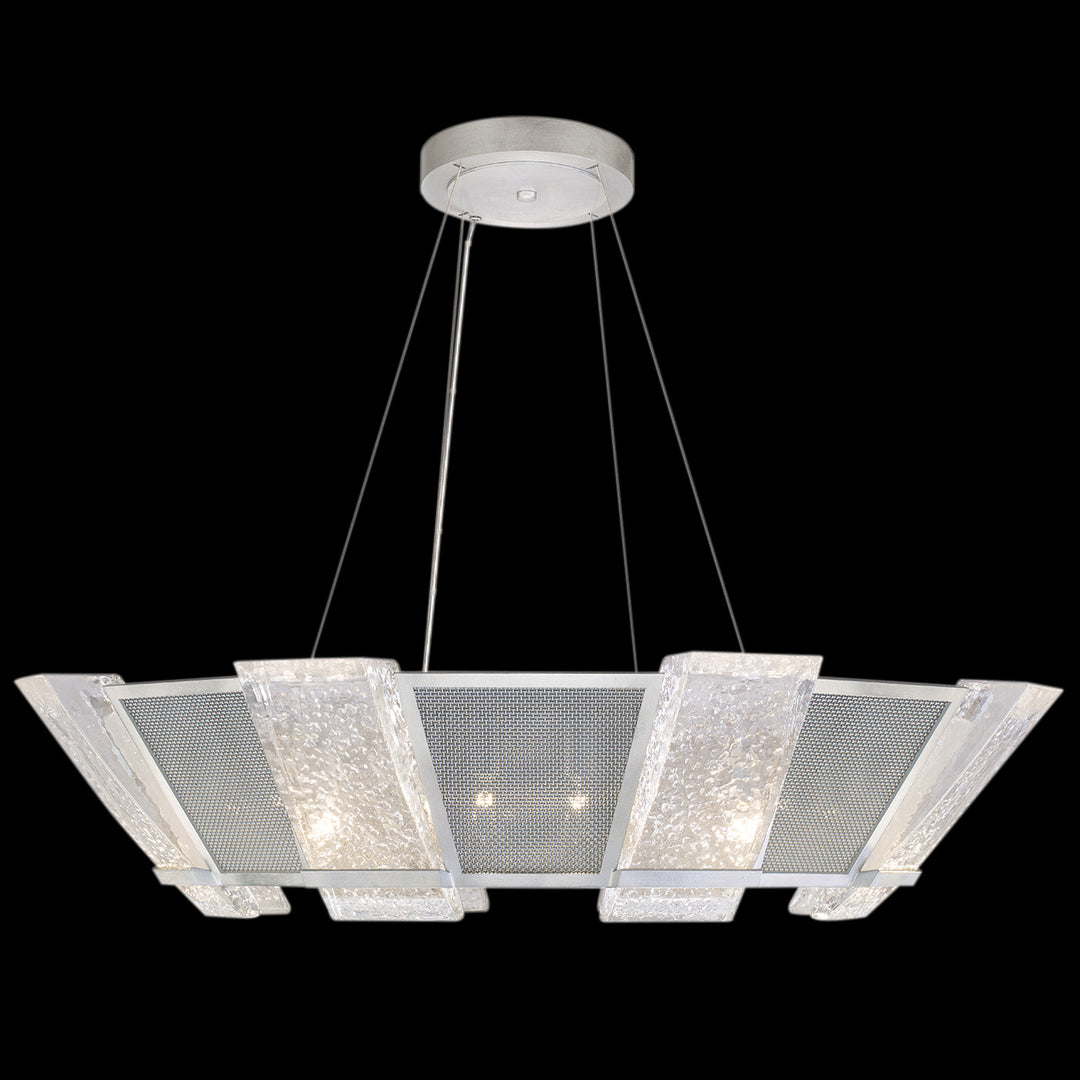 Fine Art Handcrafted Lighting Crownstone 38"W Round Pendant in Standard Silver Leaf, Metal Mesh Inserts (890640-12ST)