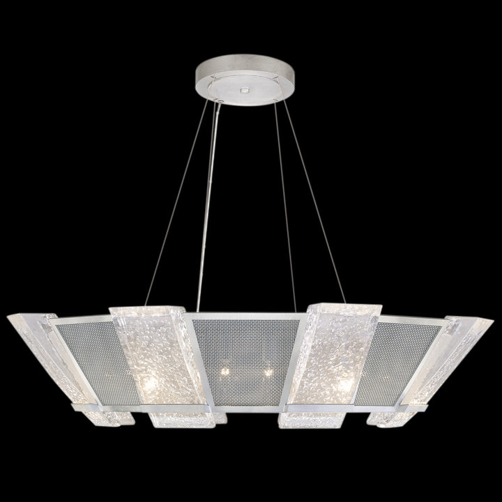 Fine Art Handcrafted Lighting Crownstone 38"W Round Pendant in Standard Silver Leaf, Metal Mesh Inserts (890640-12ST)