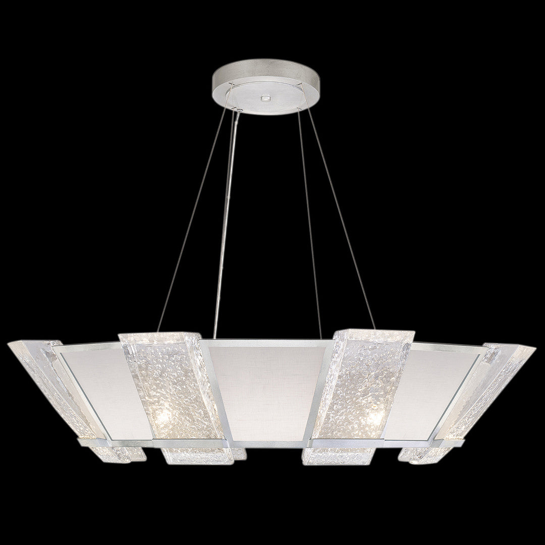 Fine Art Handcrafted Lighting Crownstone 38"W Round Pendant in Standard Silver Leaf, Textured Linen Inserts (890640-11ST)