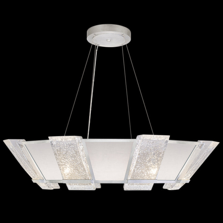 Fine Art Handcrafted Lighting Crownstone 38"W Round Pendant in Standard Silver Leaf, Textured Linen Inserts (890640-11ST)